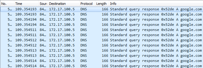 Captured DNS Query Responses Sent to Victim