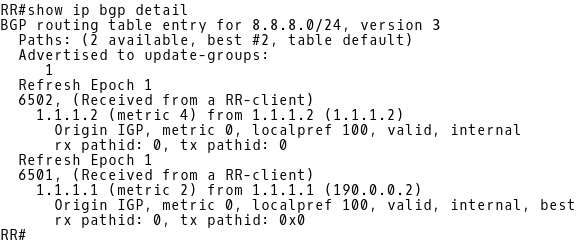 Inspecting BGP Table of RR for Route 8.8.8.0/24