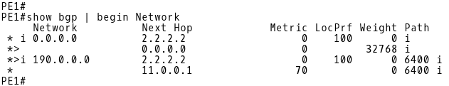 PE-1 BGP Table After Configuring MED on R1