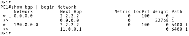 PE-1 BGP Table Before Configuring MED on R1