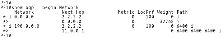 PE-1 BGP Table When AS_PATH Length Criteria is Ignored