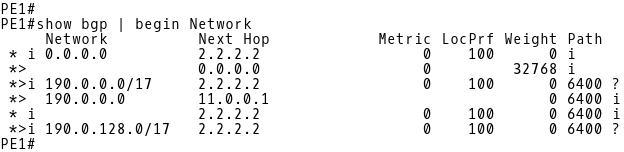 PE-1 BGP Table