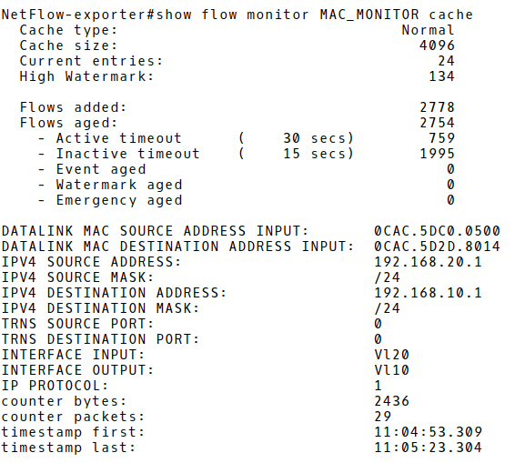 Flow Record in Exporter’s Cache with ICMP Traffic