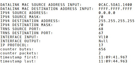 Flow Record with DHCP Request Message