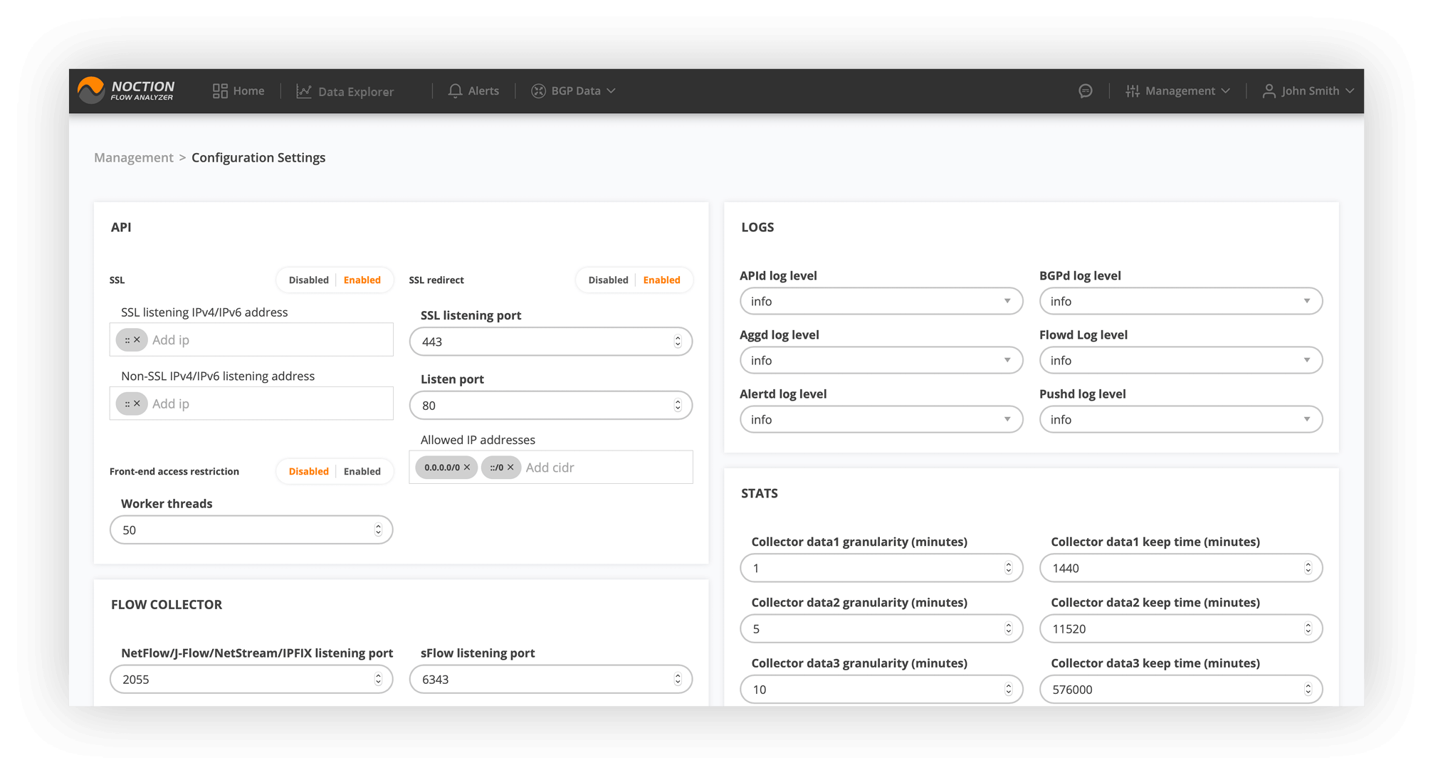 NFA configurations settings