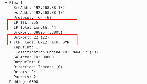 IPFIX Flow with IP TTL