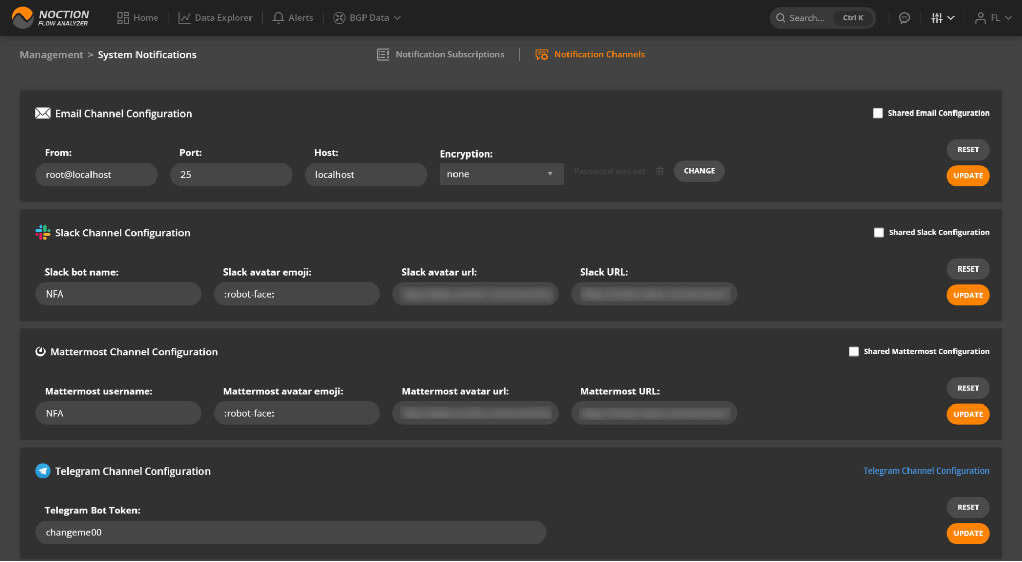 System Notification Channels Configuration