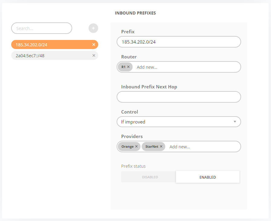 GMI Collector Inbound Prefixes