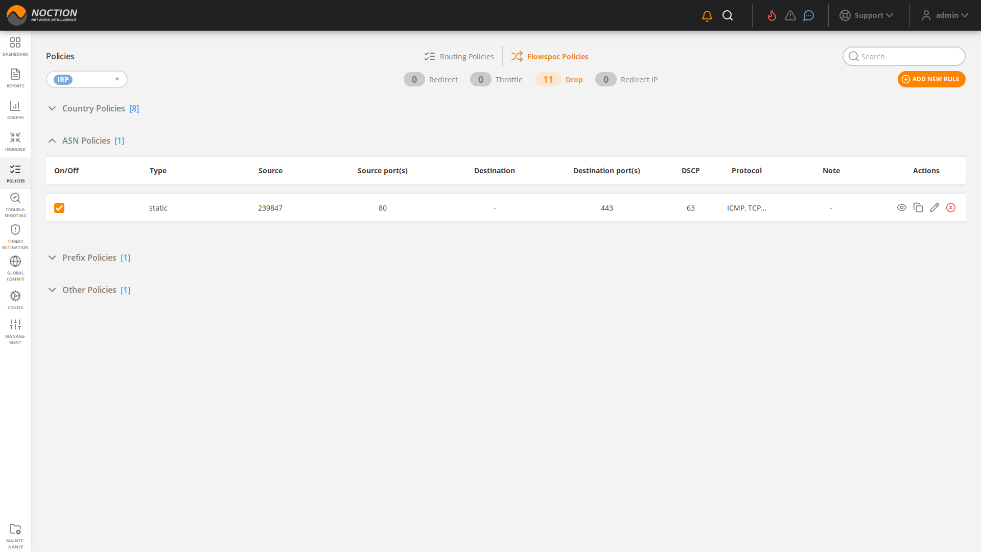 GMI Flowspec Policies List