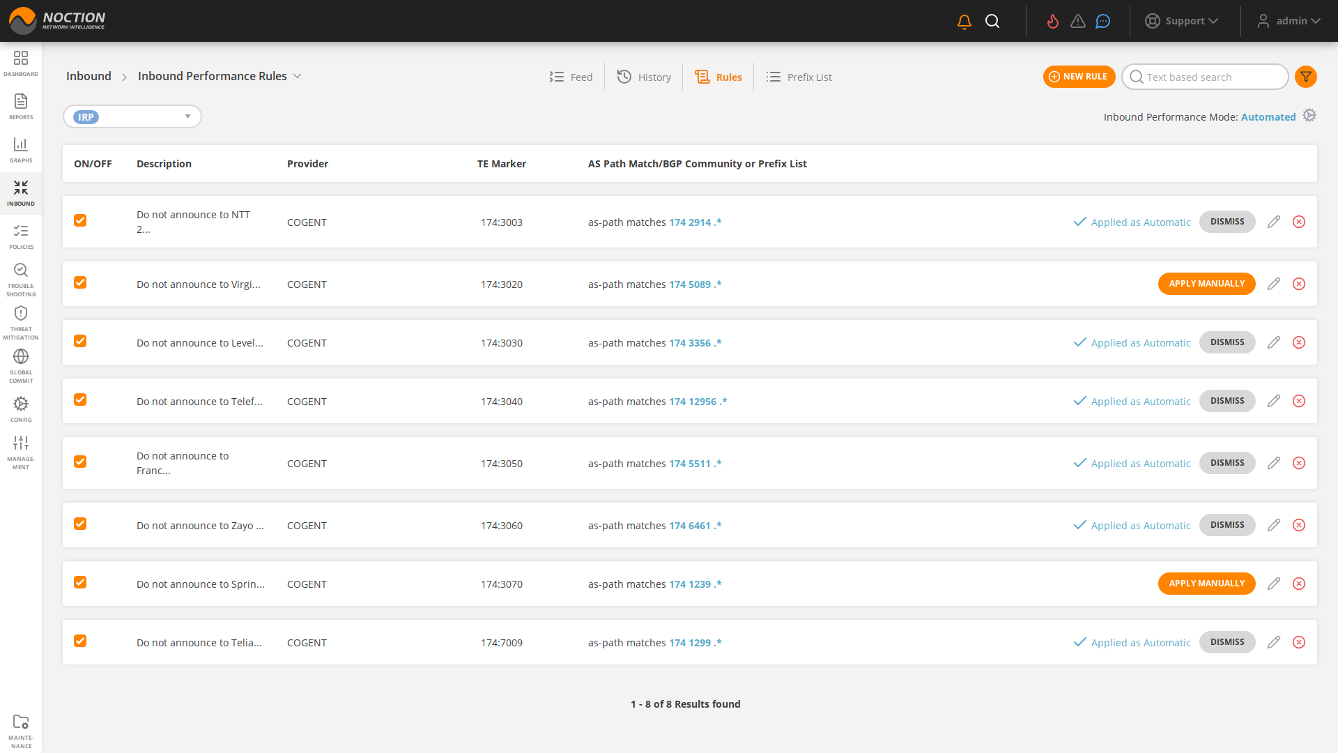 GMI Inbound Performance Rules
