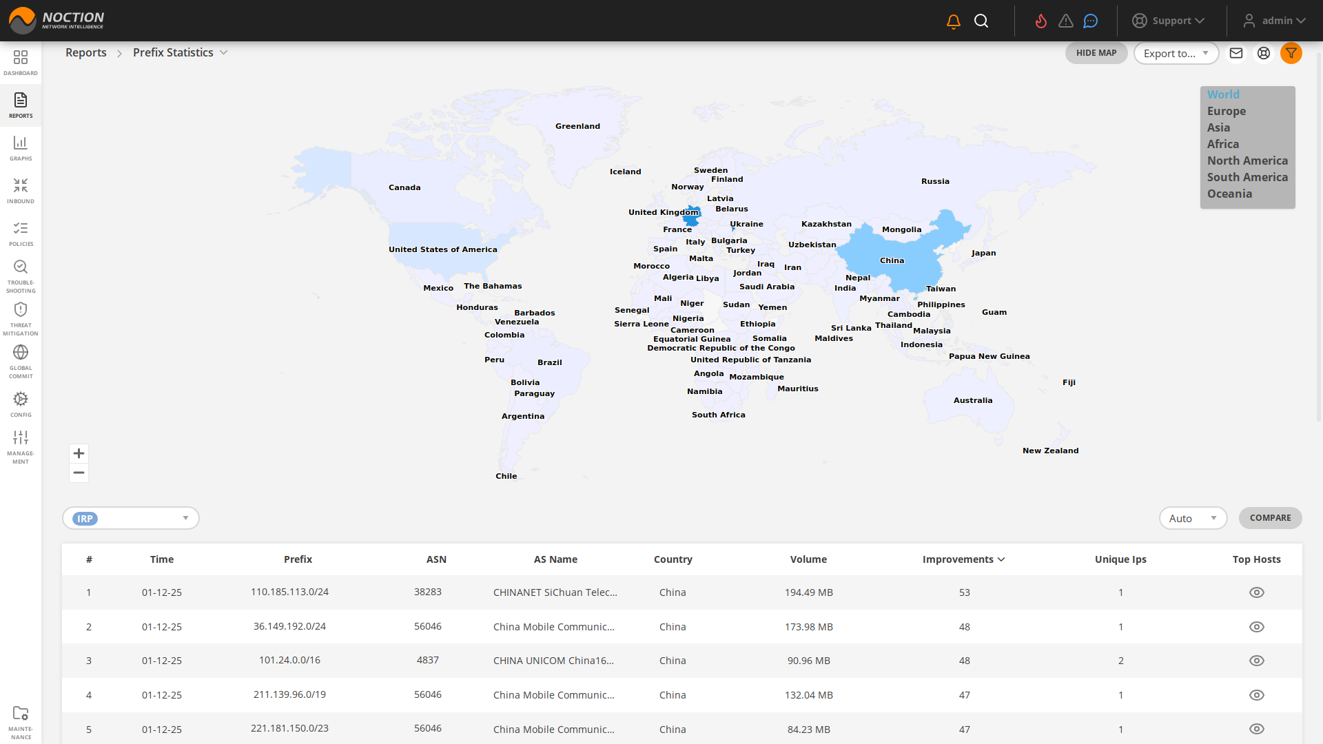 GMI Reports Prefix Statistics Map