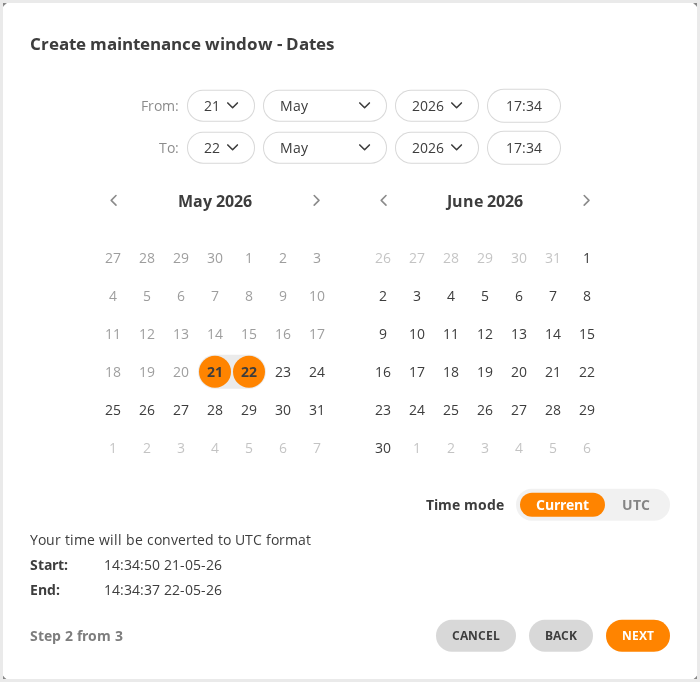 Create Maintenance Window Dates
