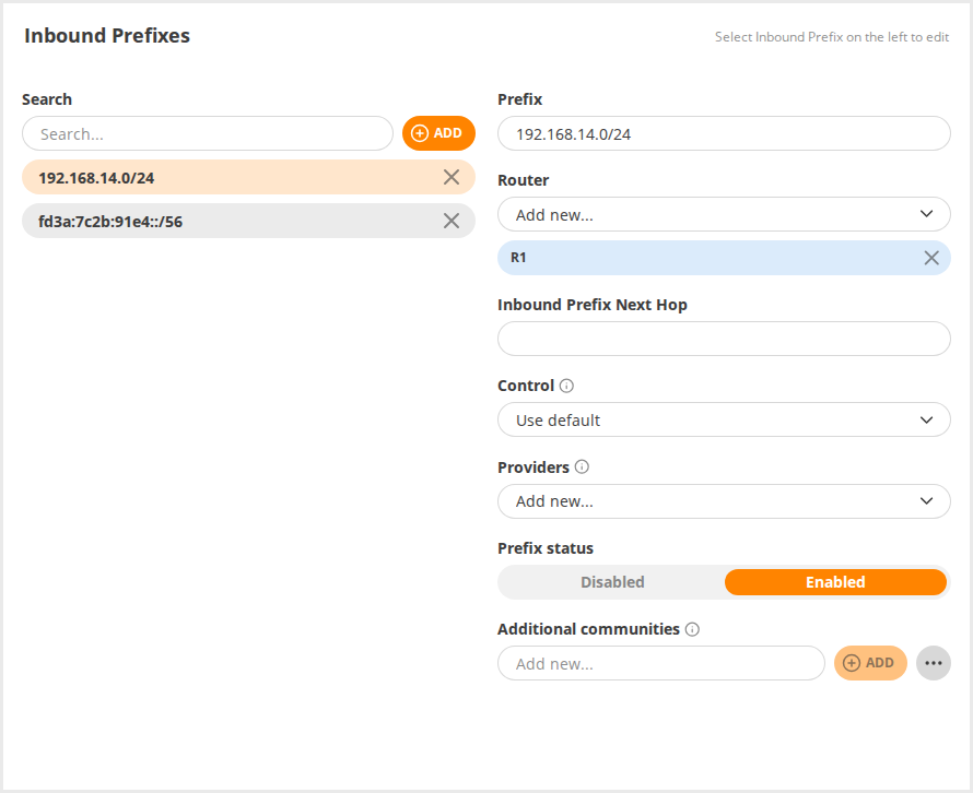 GMI Configuration Inbound Prefixes